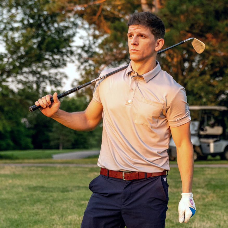 Grey Christian Golf Polo, Model